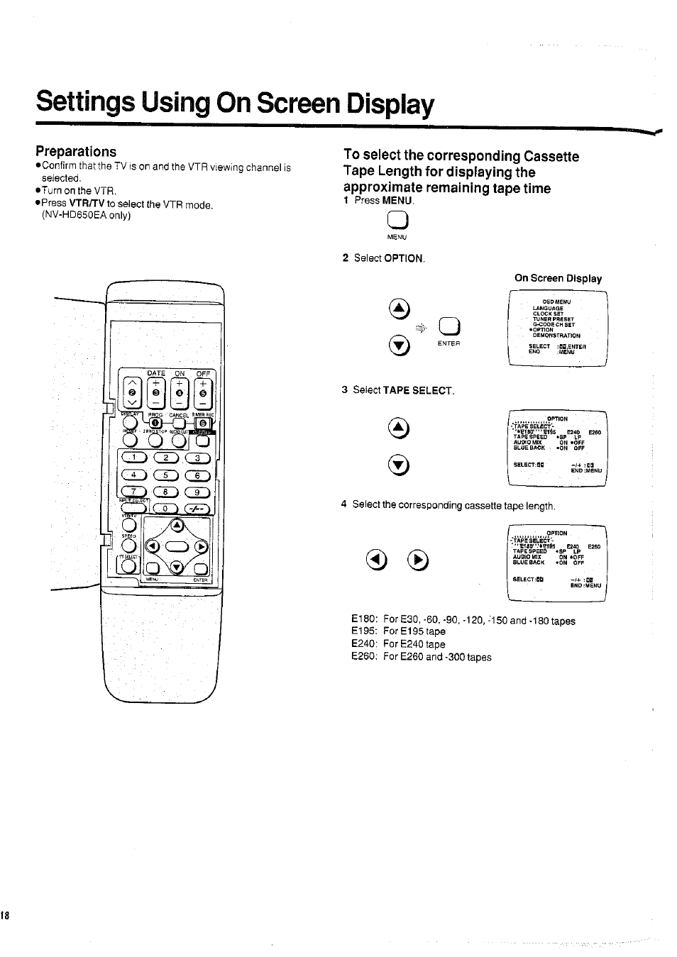 Settings using on screen display, Preparations, On screen display | Language setting of on screen display | Panasonic NVHD650 User Manual | Page 18 / 37