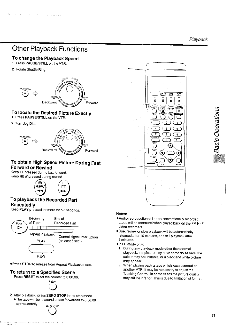 To change the playback speed, To locate the desired picture exactly, To playback the recorded part repeatedly | To return to a specified scene, Notes, Other playback functions, Rm~i i | Panasonic NVHD650 User Manual | Page 21 / 37
