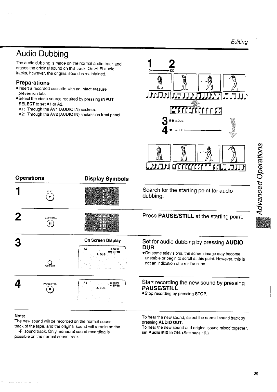 Preparations, Note, Audio dubbing | I 1 cn:riotfrrn:f sujjj | Panasonic NVHD650 User Manual | Page 29 / 37