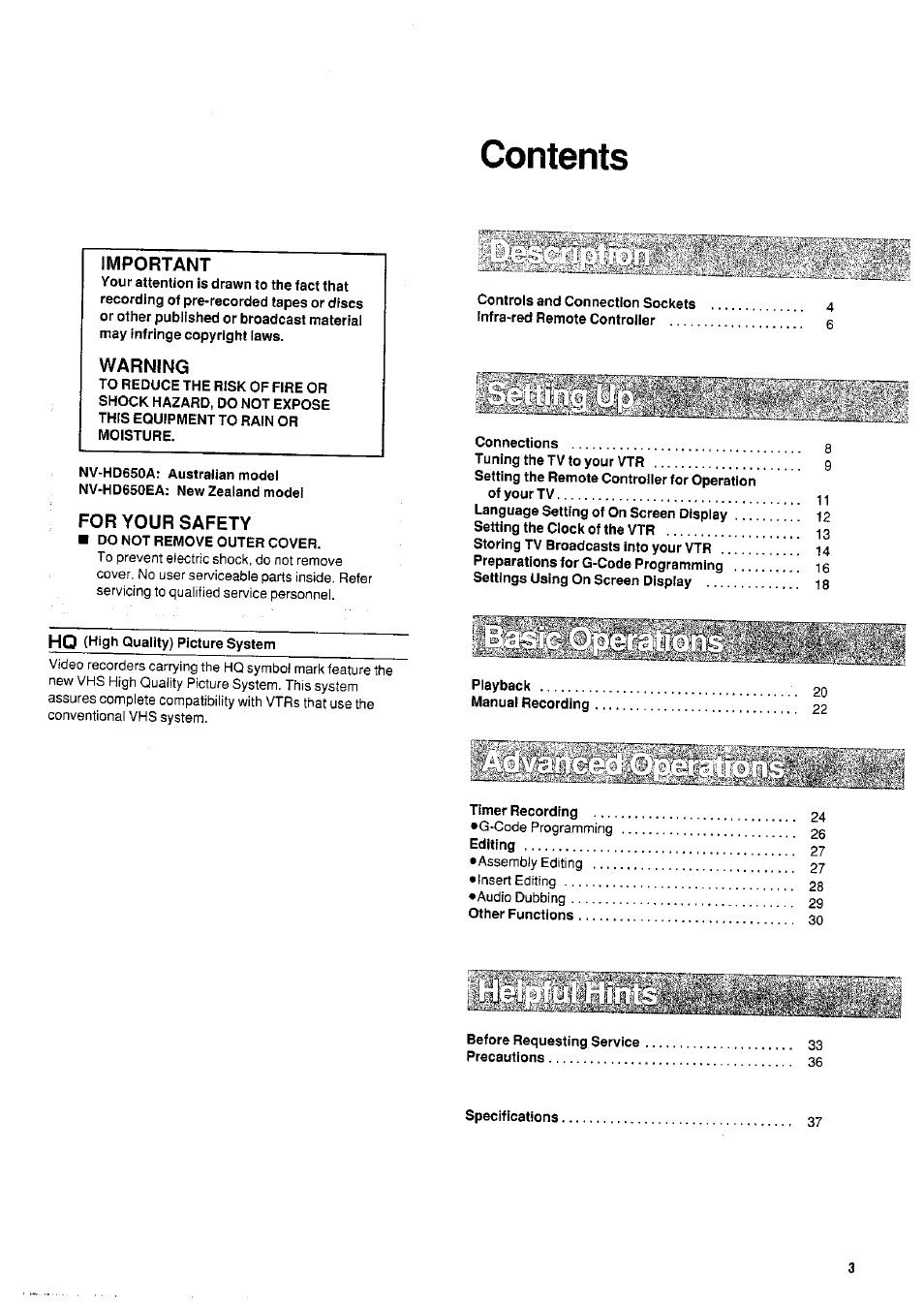 Panasonic NVHD650 User Manual | Page 3 / 37