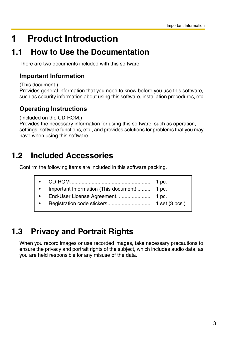 1 product introduction, 1 how to use the documentation, 2 included accessories | 3 privacy and portrait rights, Product introduction, How to use the documentation, Included accessories, Privacy and portrait rights, 1product introduction | Panasonic BB-HNP15A User Manual | Page 3 / 12