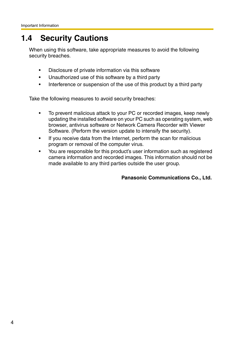 4 security cautions, Security cautions | Panasonic BB-HNP15A User Manual | Page 4 / 12