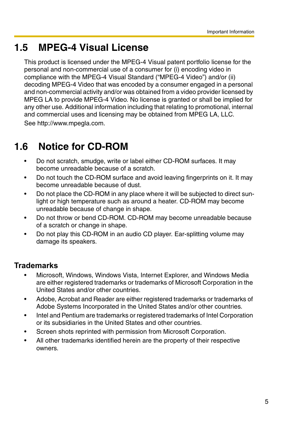 5 mpeg-4 visual license, 6 notice for cd-rom, Mpeg-4 visual license | Notice for cd-rom | Panasonic BB-HNP15A User Manual | Page 5 / 12