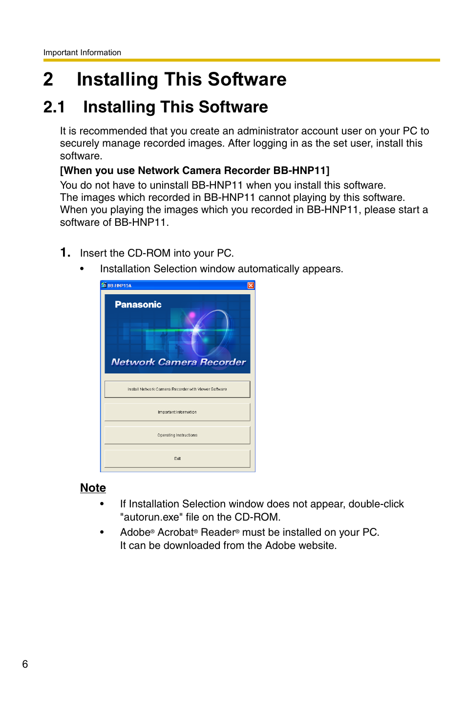 2 installing this software, 1 installing this software, Installing this software | 2installing this software | Panasonic BB-HNP15A User Manual | Page 6 / 12