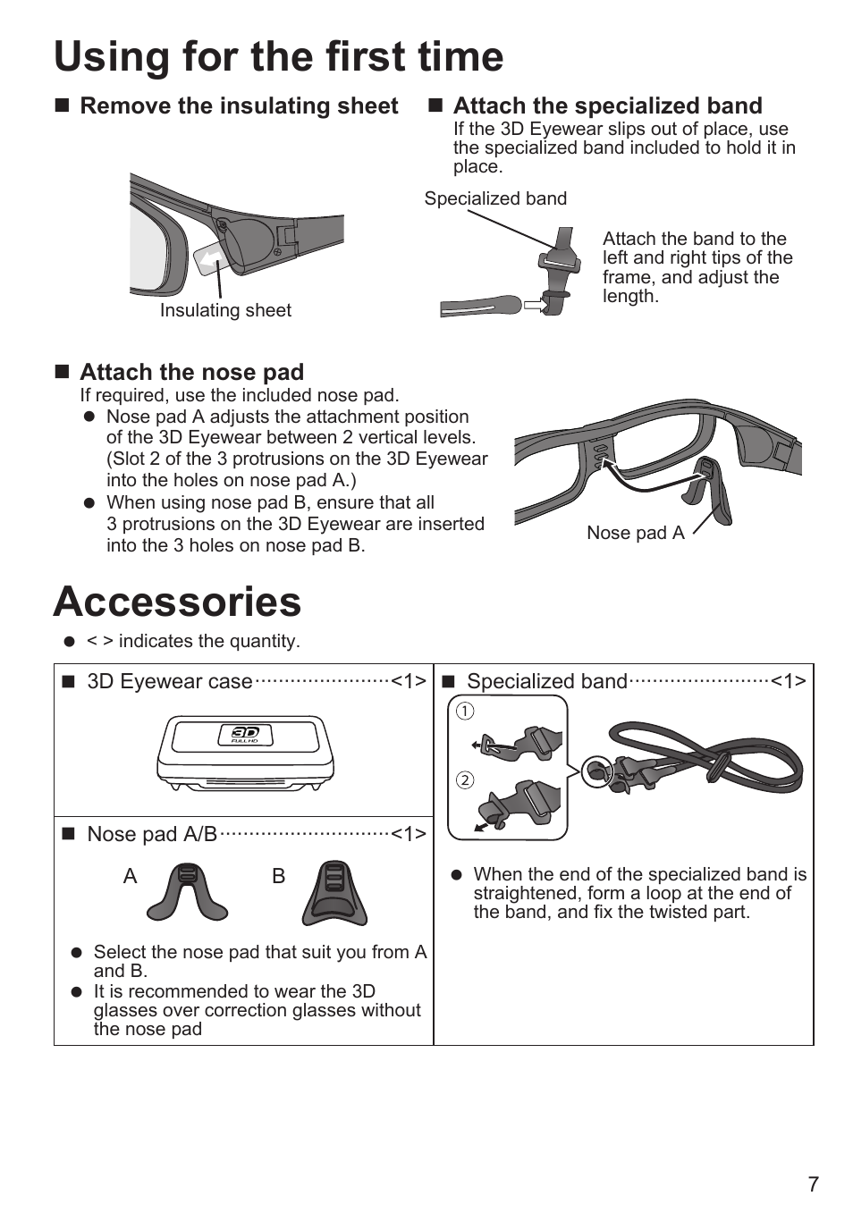 Using for the first time, Accessories | Panasonic TY-EW3D10U User Manual | Page 7 / 12