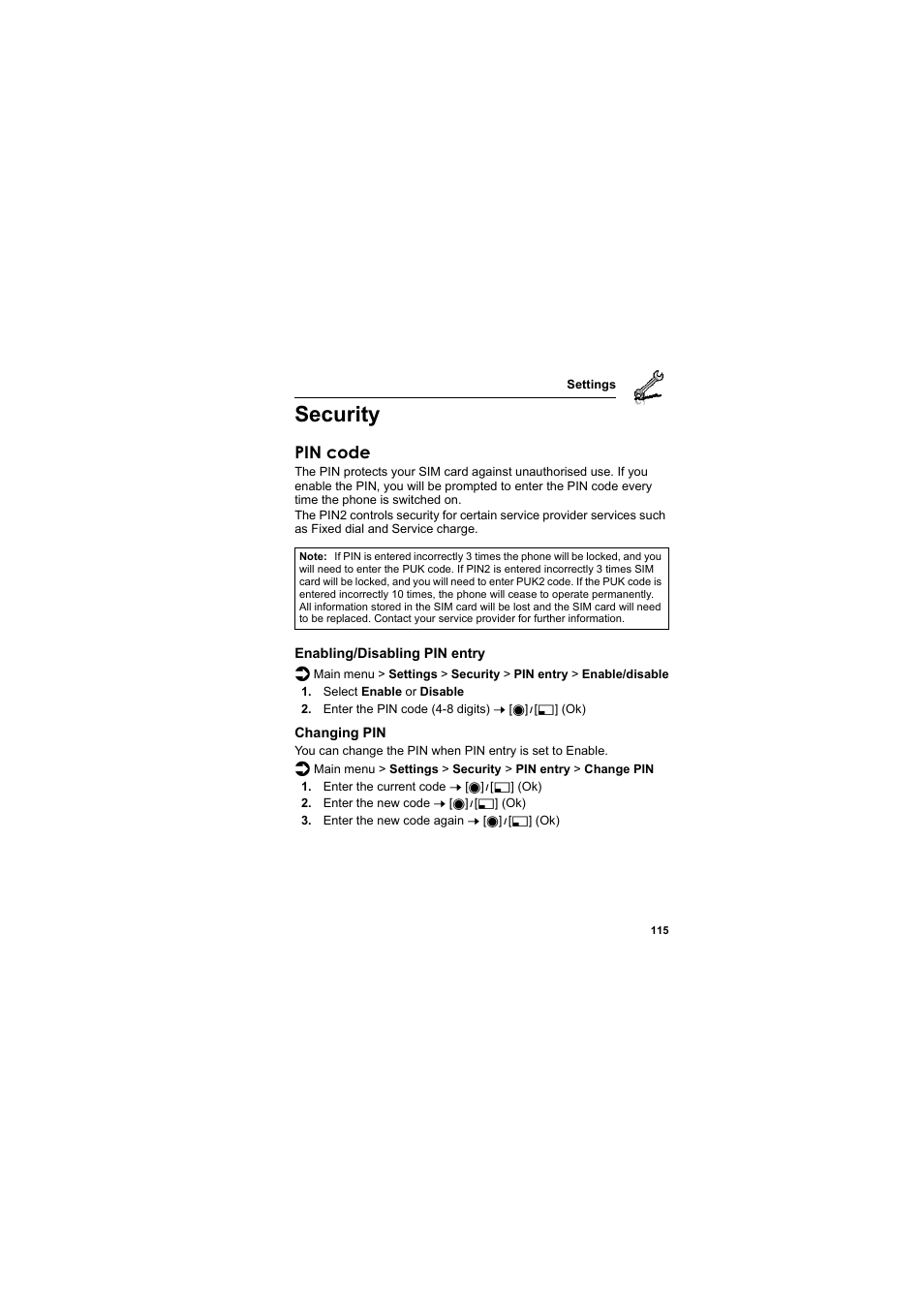 Security, Pin code | Panasonic EB-VS3  EN User Manual | Page 118 / 171