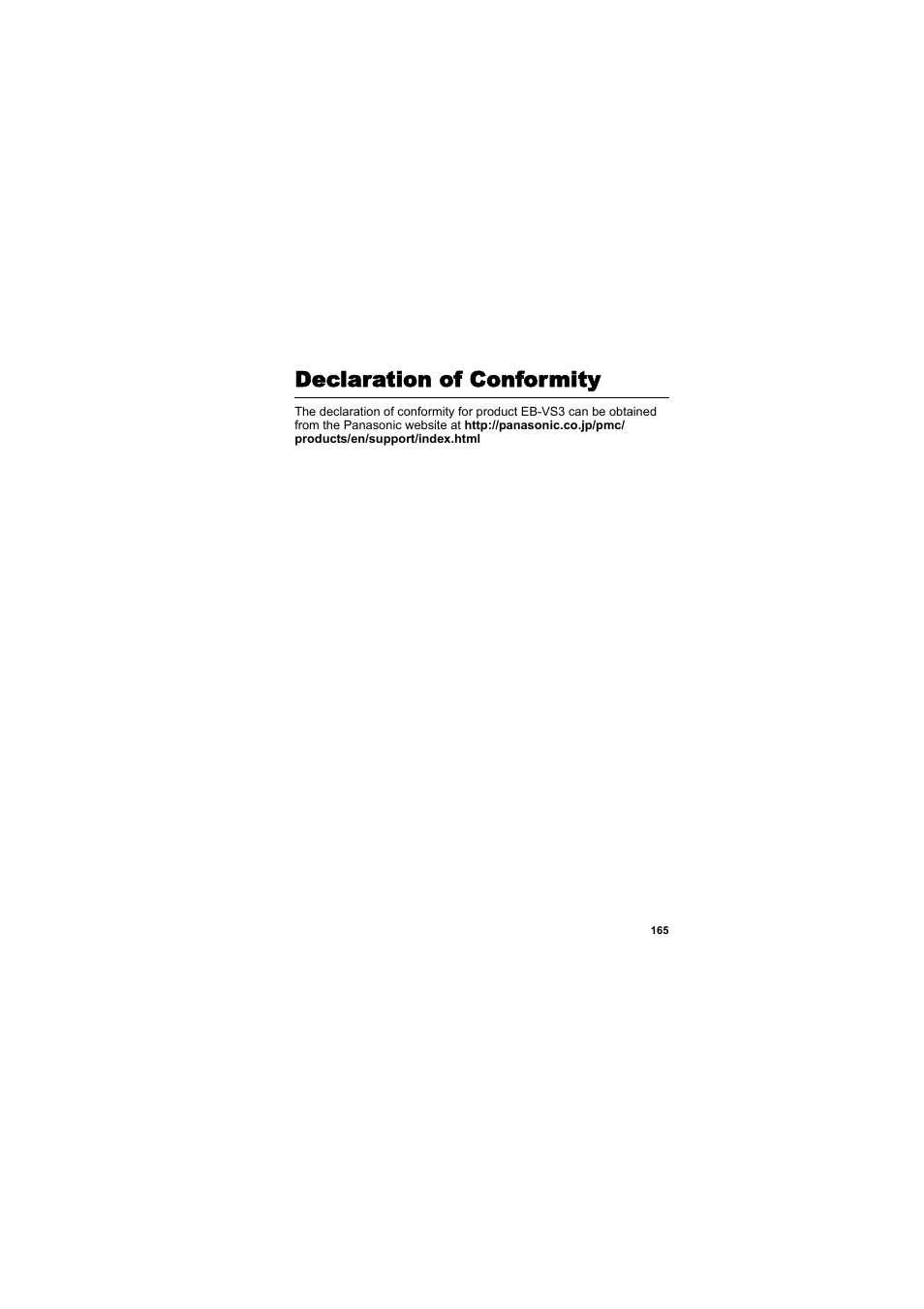 Declaration of conformity, Declaration of, Conformity | Panasonic EB-VS3  EN User Manual | Page 168 / 171