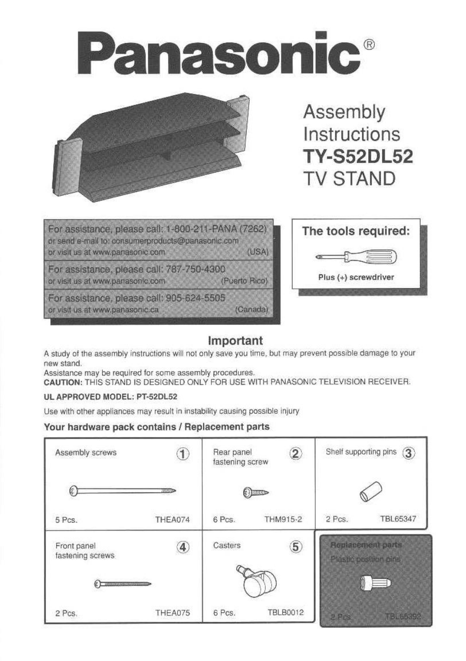 Panasonic TY-S52DL52 User Manual | 6 pages