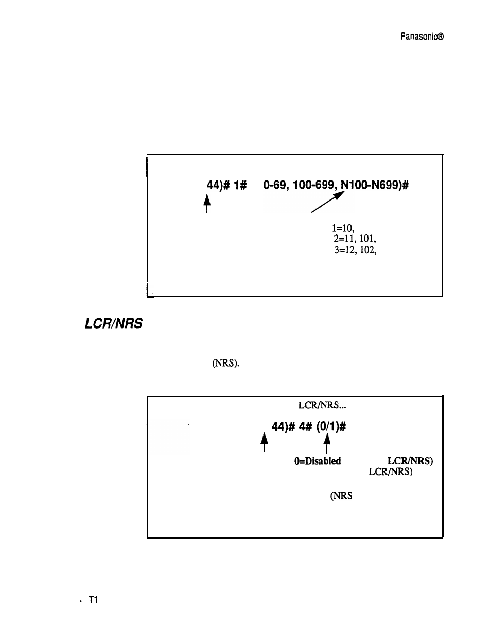 Extension numbers, Forced lcr/nrs, Forced | Panasonic VB-43320 User Manual | Page 39 / 49