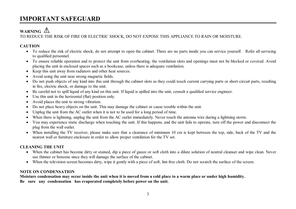 Important safeguard | Hyundai H-TV1405 User Manual | Page 3 / 48