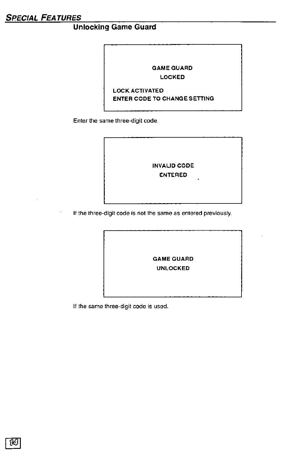 Unlocking game guard | Panasonic CT-36G23 User Manual | Page 14 / 32