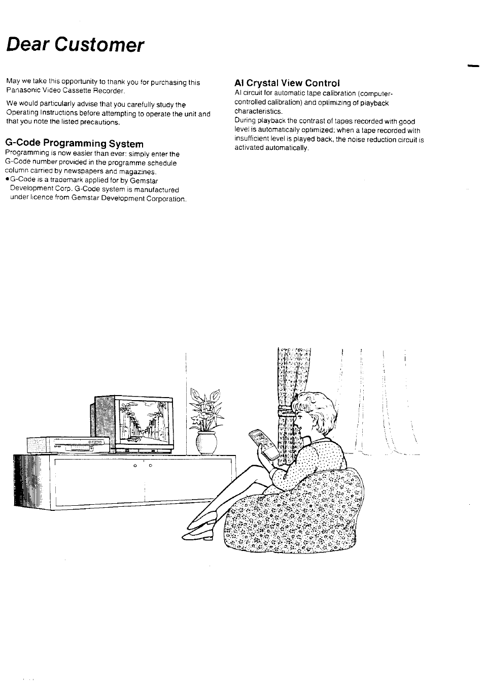 G-code programming system, Ai crystal view control, Dear customer | Panasonic NV-HD70EA User Manual | Page 2 / 33