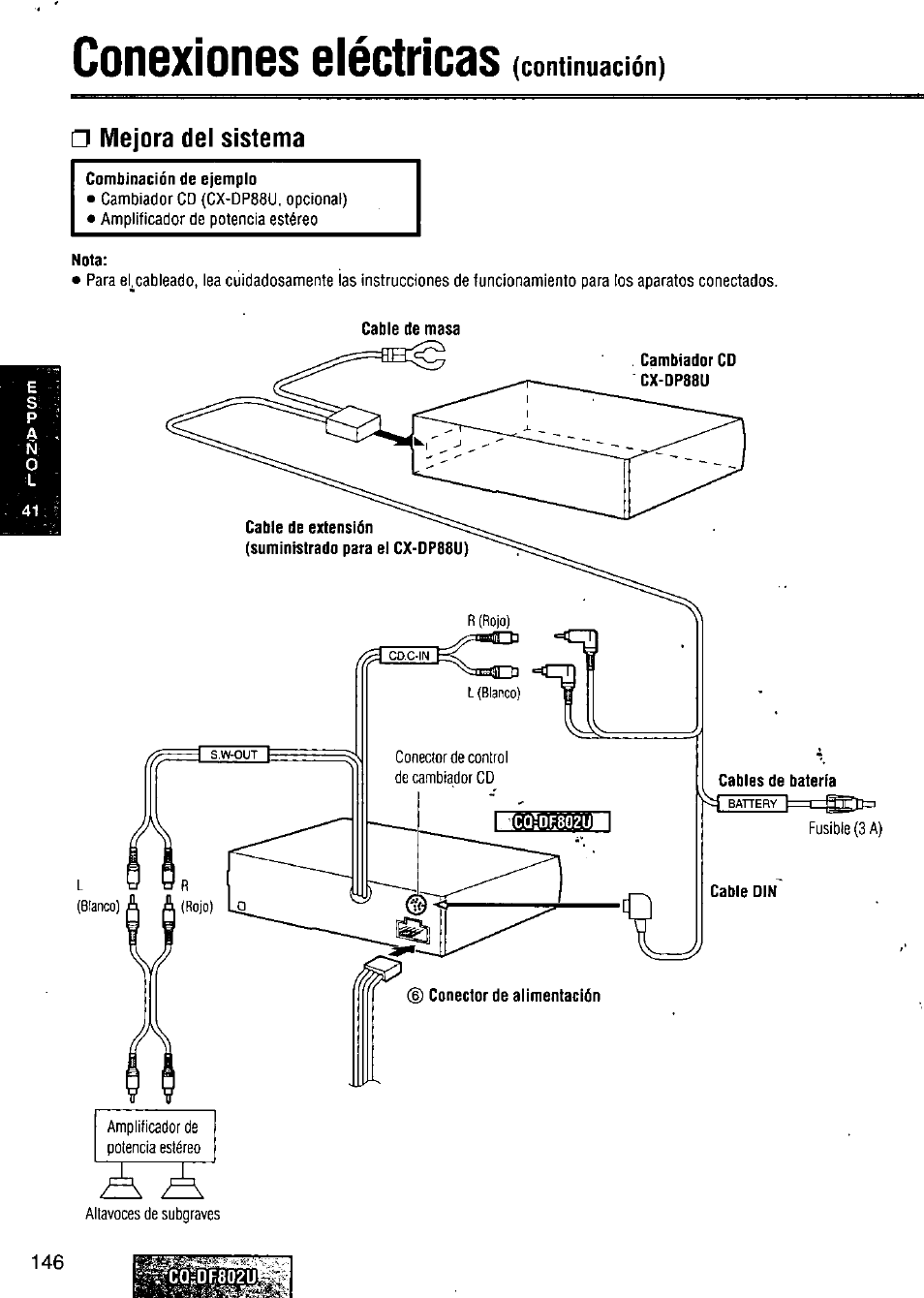 Conexiones eléctricas, Mejora dei sistema | Panasonic CQ-DF802U User Manual | Page 146 / 150