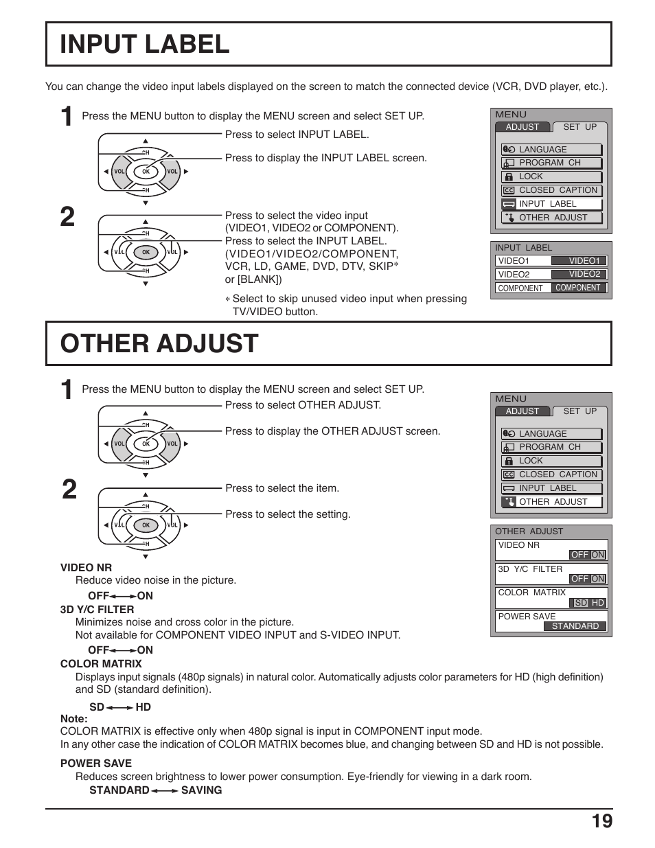 Input label, Other adjust | Panasonic C-20LA5 User Manual | Page 19 / 32