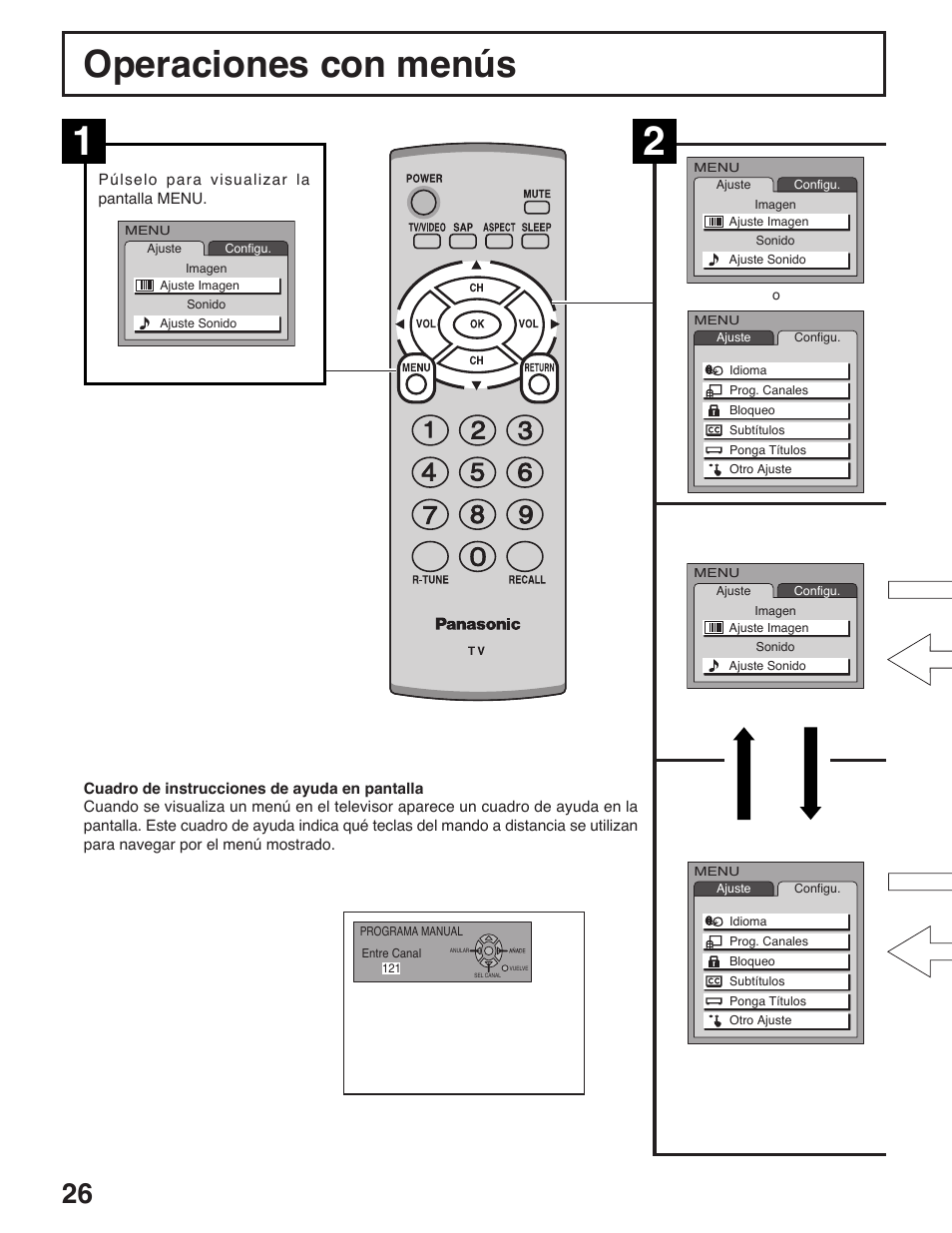Operaciones con menus, Operaciones con menús | Panasonic C-20LA5 User Manual | Page 26 / 32