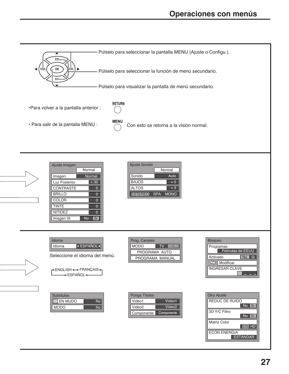 Operaciones con menús | Panasonic C-20LA5 User Manual | Page 27 / 32