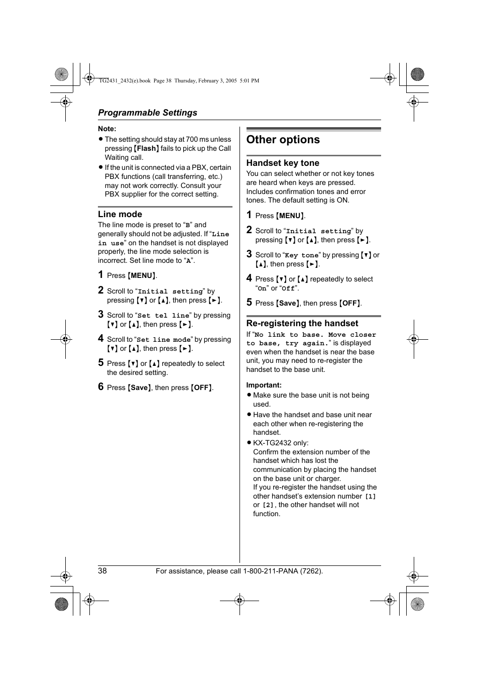 Other options | Panasonic KX-TG2431. User Manual | Page 38 / 72