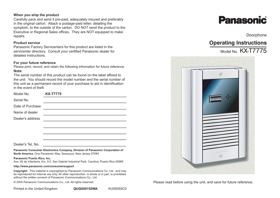 Panasonic KX-T7775 User Manual | 8 pages