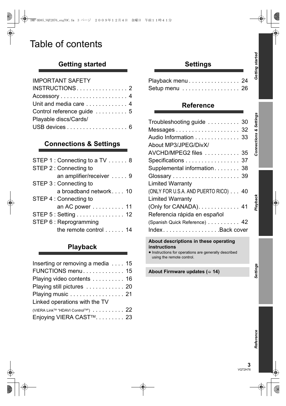 Panasonic DMP-BD85 User Manual | Page 3 / 44