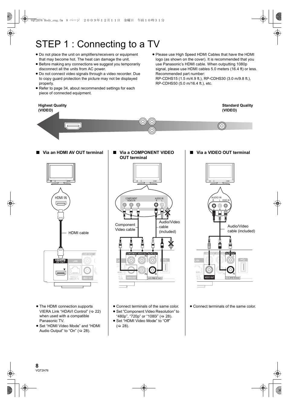 Step 1 : connecting to a tv | Panasonic DMP-BD85 User Manual | Page 8 / 44