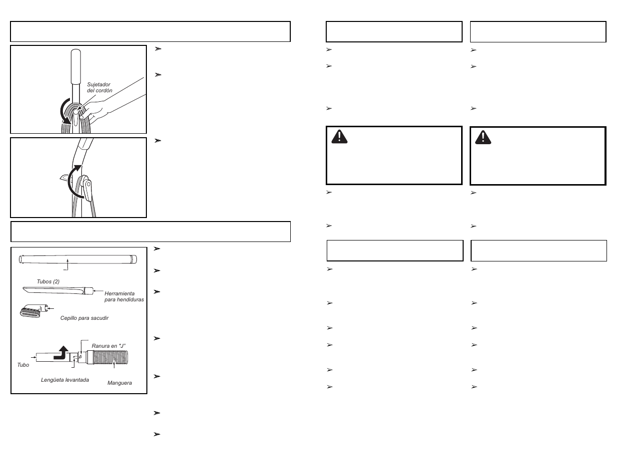 Attention, Cuidado, Using cord hook tool storage | Panasonic MC-UG504 User Manual | Page 14 / 44