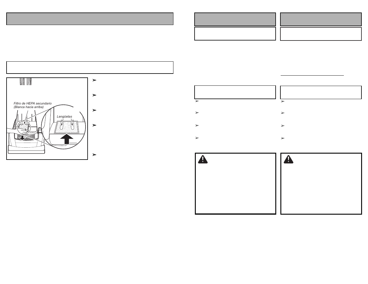 Routine care of vacuum cleaner, Attention, Cuidado | Para operar la aspiradora fonctionnement, Replacing secondary hepa filter | Panasonic MC-UG504 User Manual | Page 24 / 44