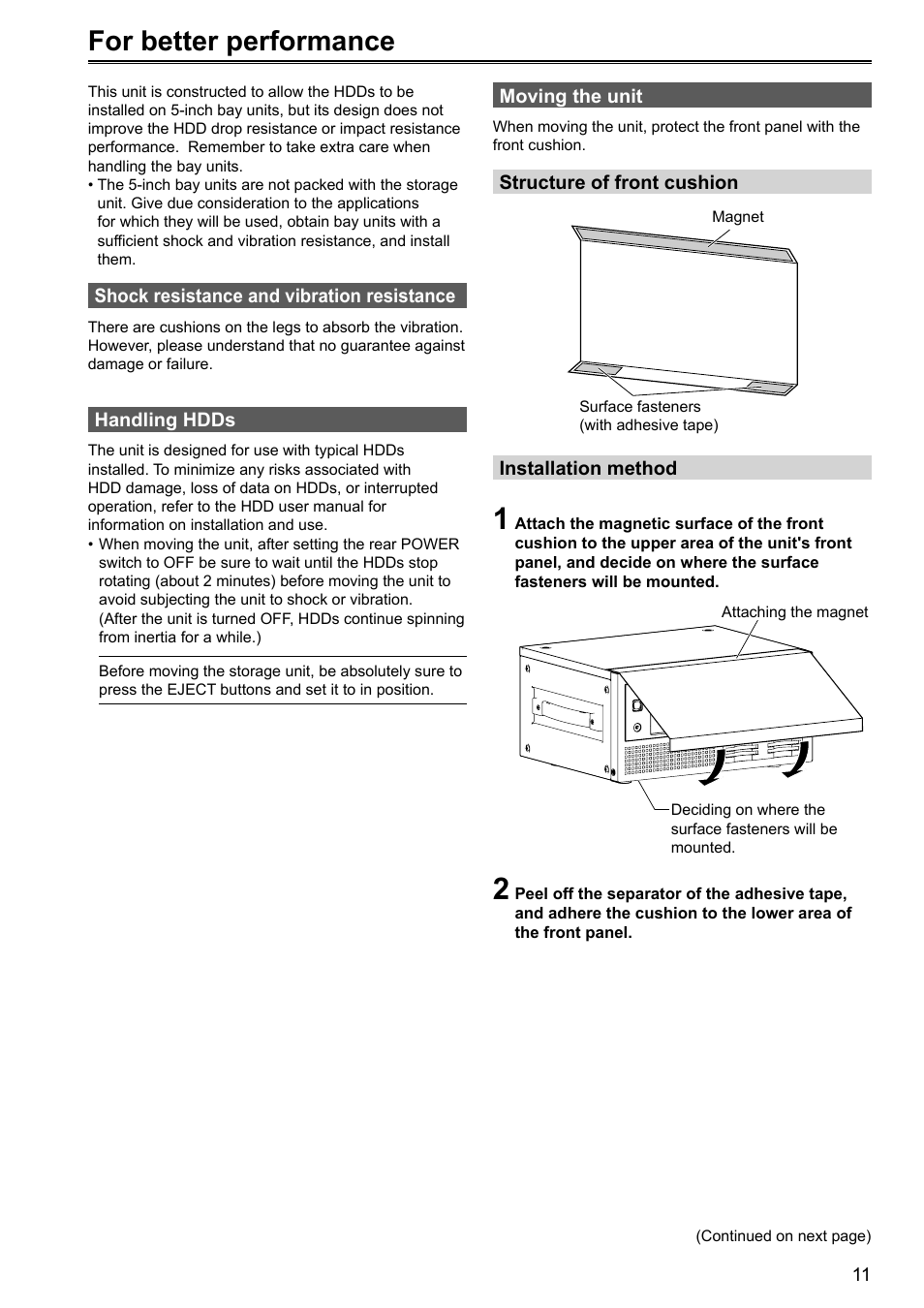 For better performance | Panasonic P2HD AJ-HRW10G User Manual | Page 11 / 48