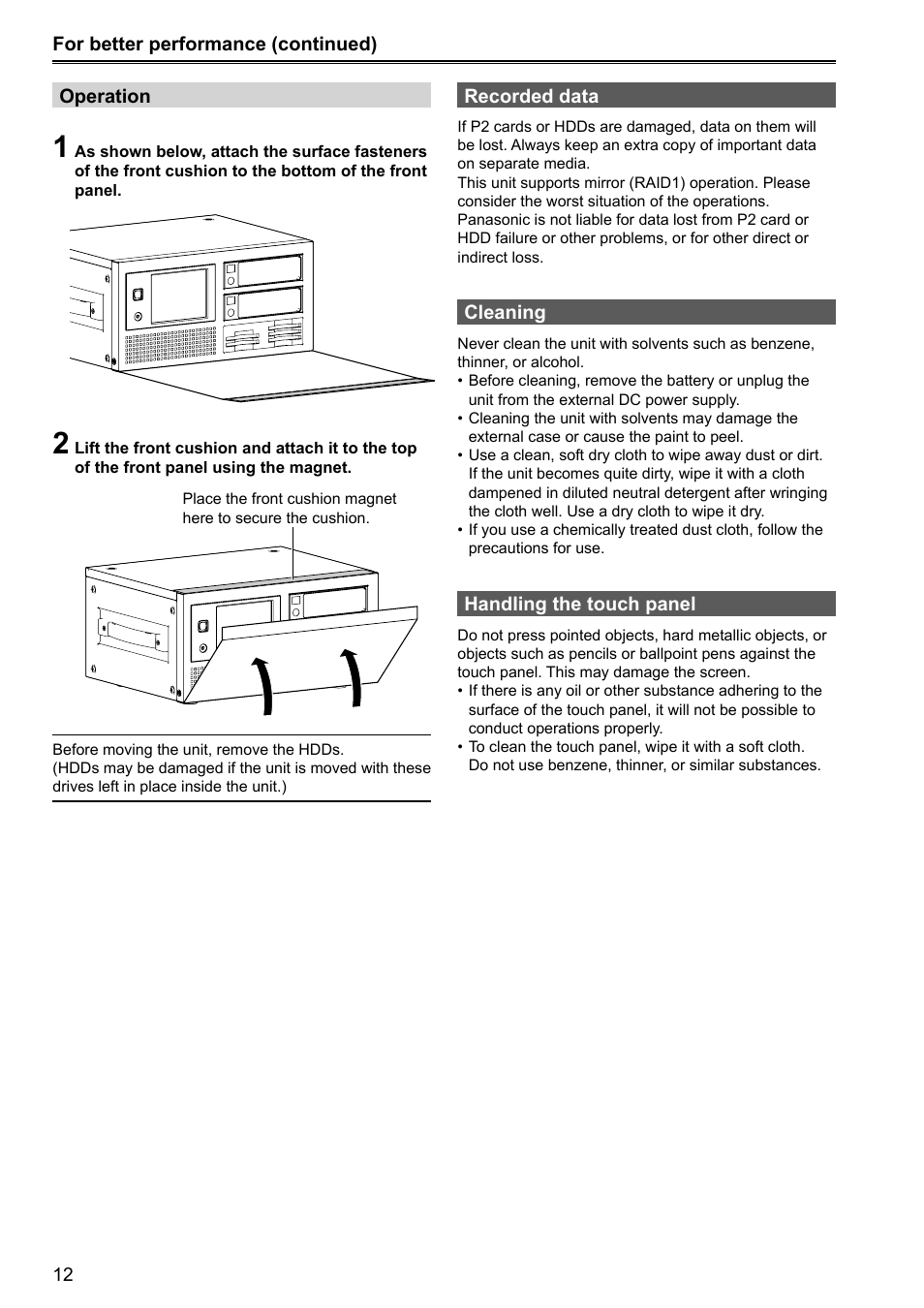 Panasonic P2HD AJ-HRW10G User Manual | Page 12 / 48