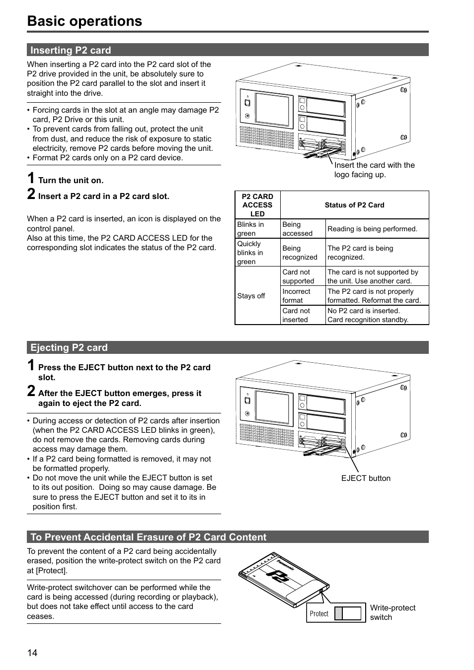 Basic operations | Panasonic P2HD AJ-HRW10G User Manual | Page 14 / 48