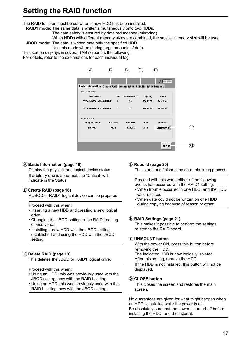 Setting the raid function | Panasonic P2HD AJ-HRW10G User Manual | Page 17 / 48