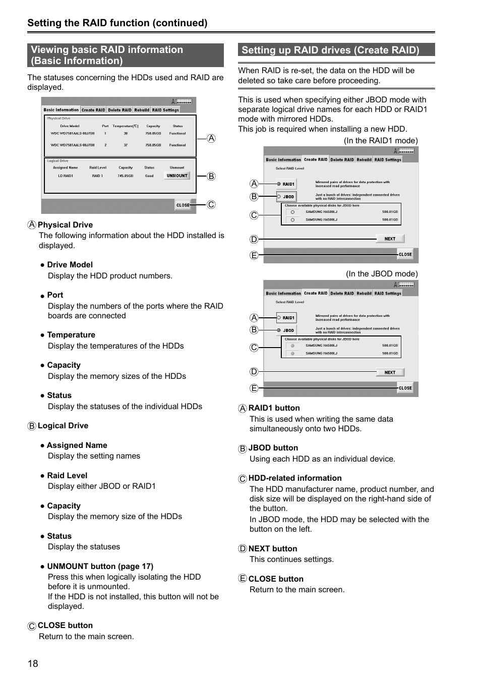 Setting the raid function (continued) | Panasonic P2HD AJ-HRW10G User Manual | Page 18 / 48