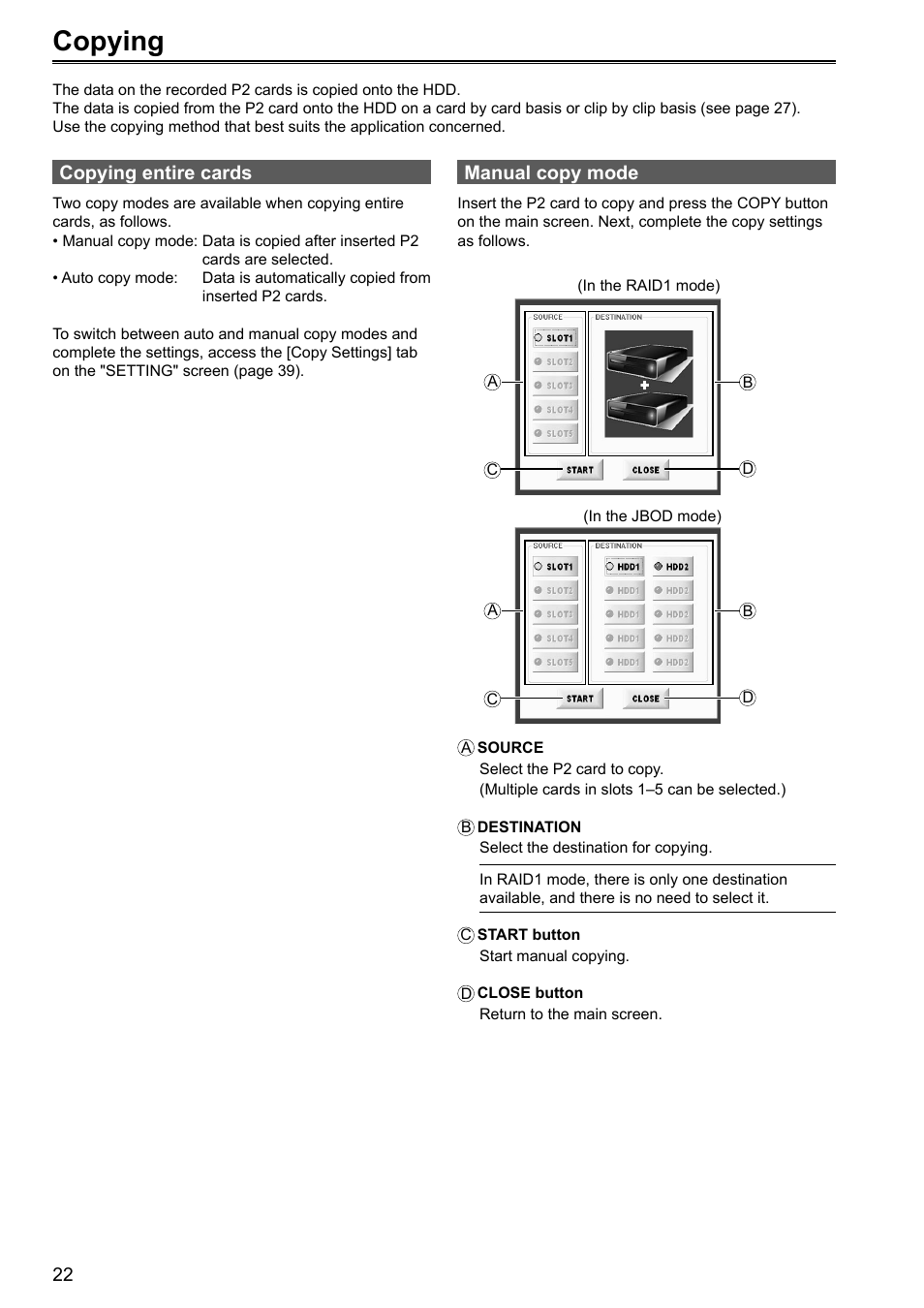 Copying | Panasonic P2HD AJ-HRW10G User Manual | Page 22 / 48