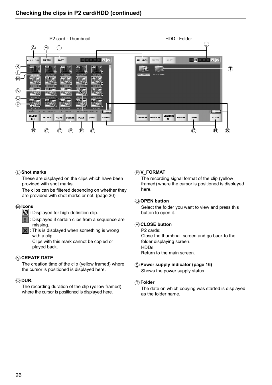 Checking the clips in p2 card/hdd (continued) | Panasonic P2HD AJ-HRW10G User Manual | Page 26 / 48