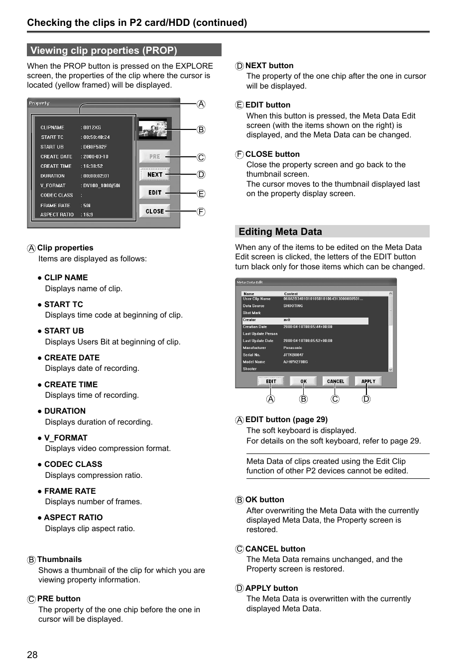 Editing meta data | Panasonic P2HD AJ-HRW10G User Manual | Page 28 / 48