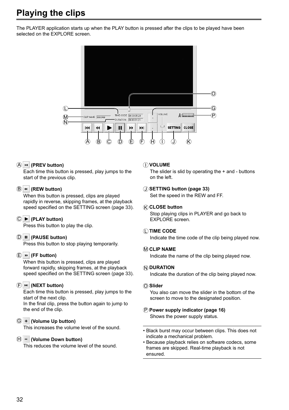 Playing the clips | Panasonic P2HD AJ-HRW10G User Manual | Page 32 / 48