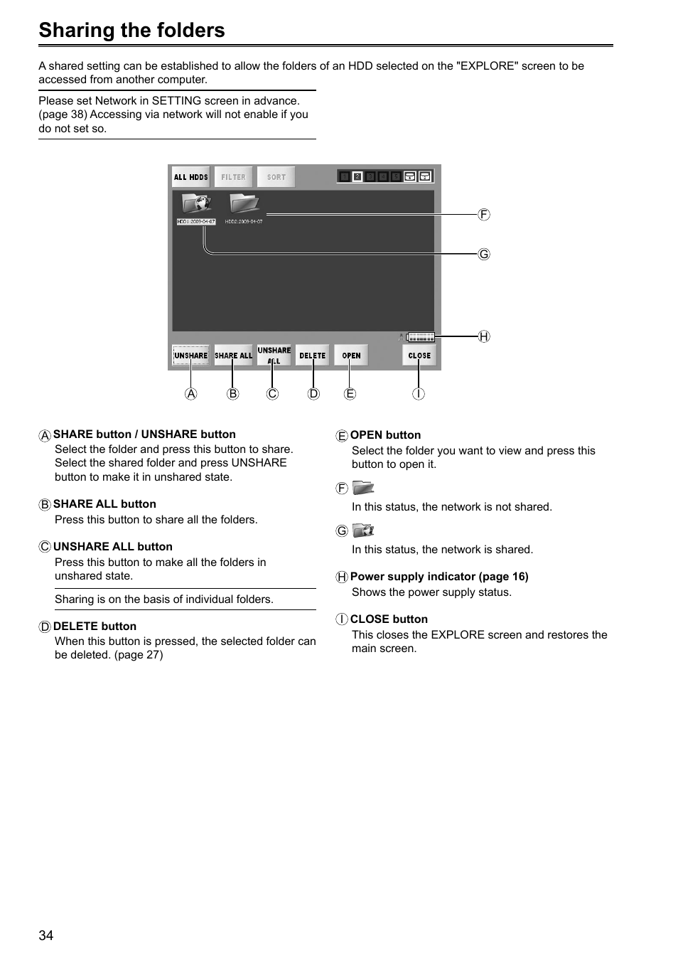 Sharing the folders | Panasonic P2HD AJ-HRW10G User Manual | Page 34 / 48