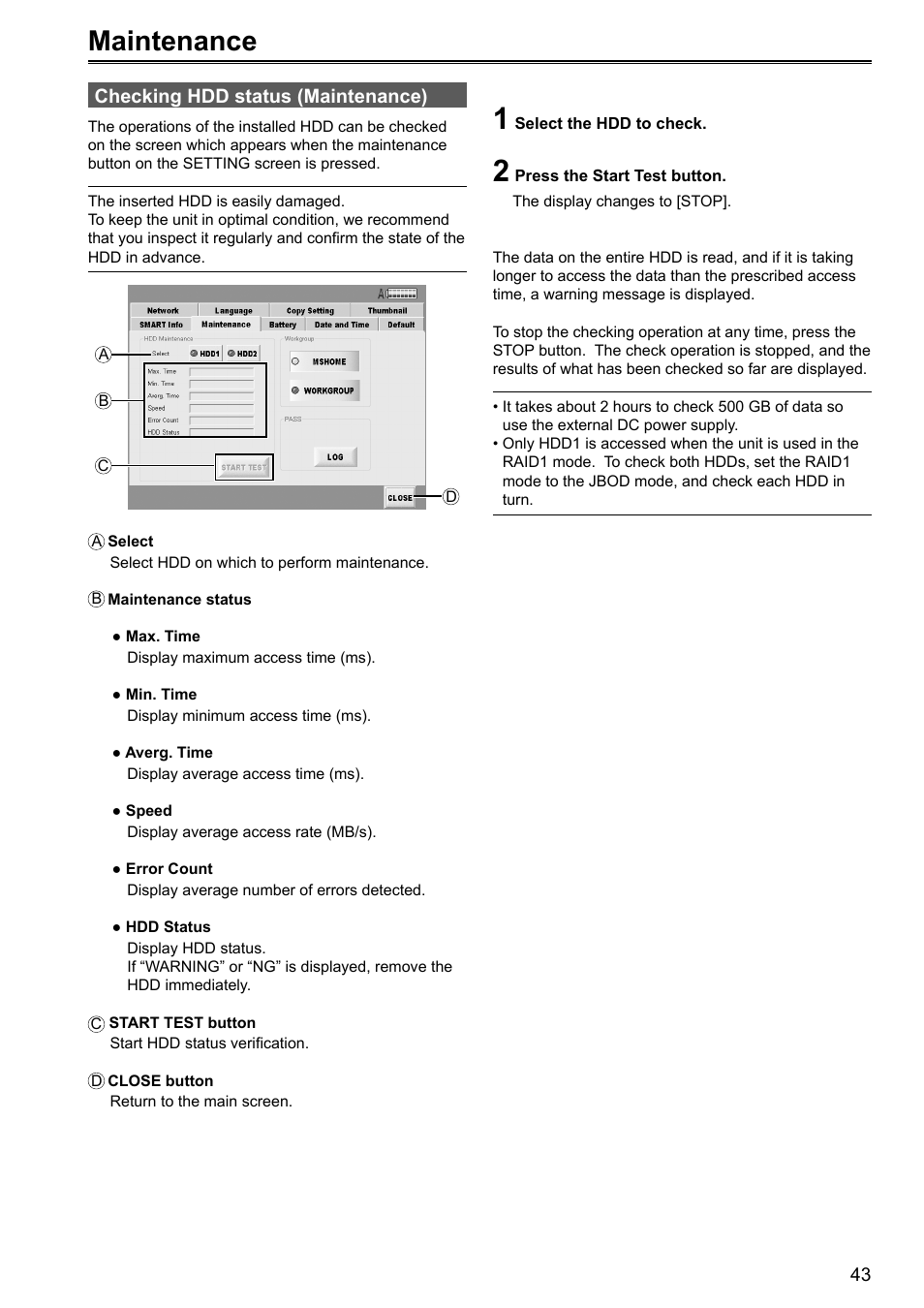 Maintenance | Panasonic P2HD AJ-HRW10G User Manual | Page 43 / 48
