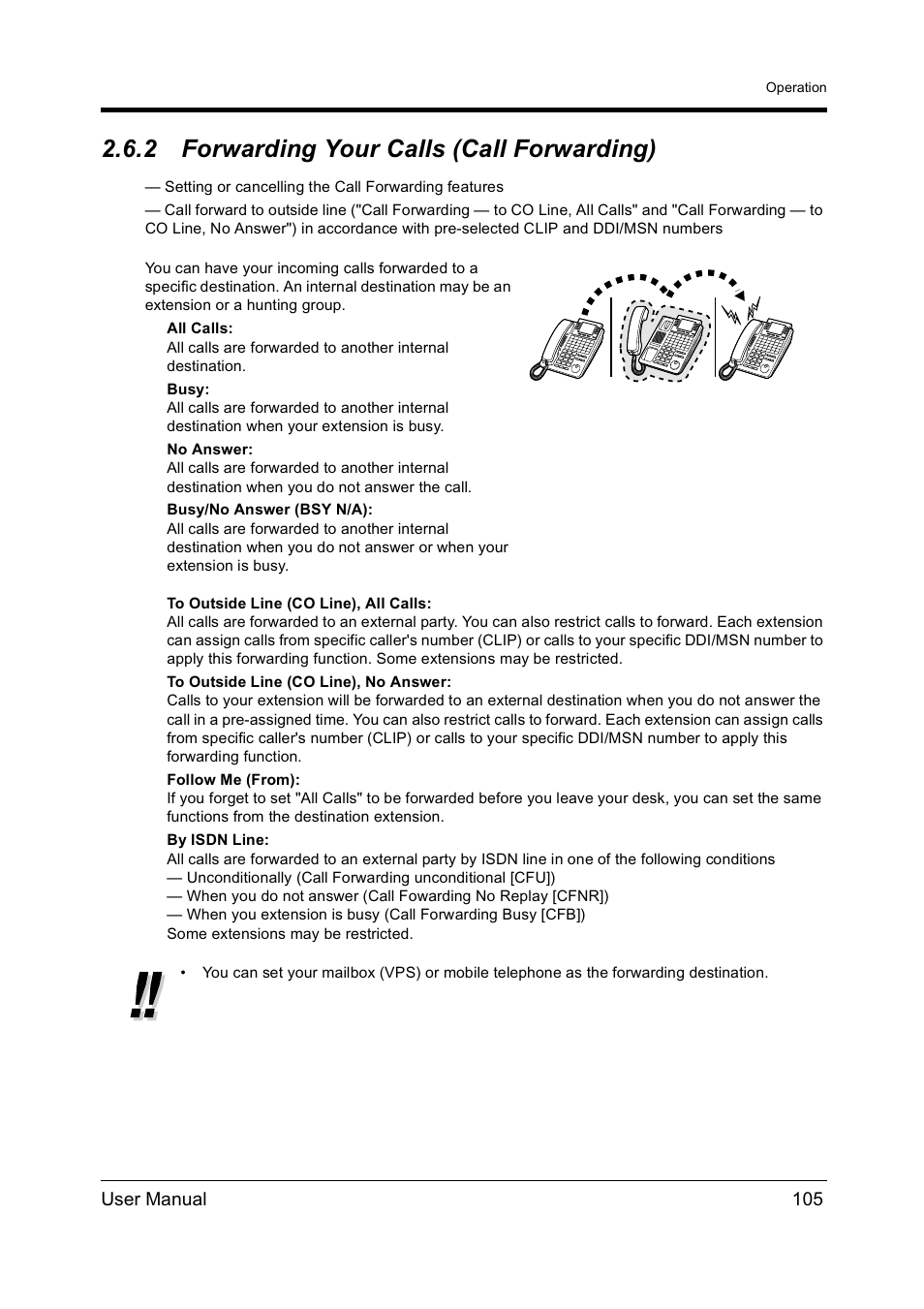 2forwarding your calls (call forwarding), Forwarding your calls (call forwarding), 2 forwarding your calls (call forwarding) | Panasonic KX-TD612NZ User Manual | Page 105 / 250