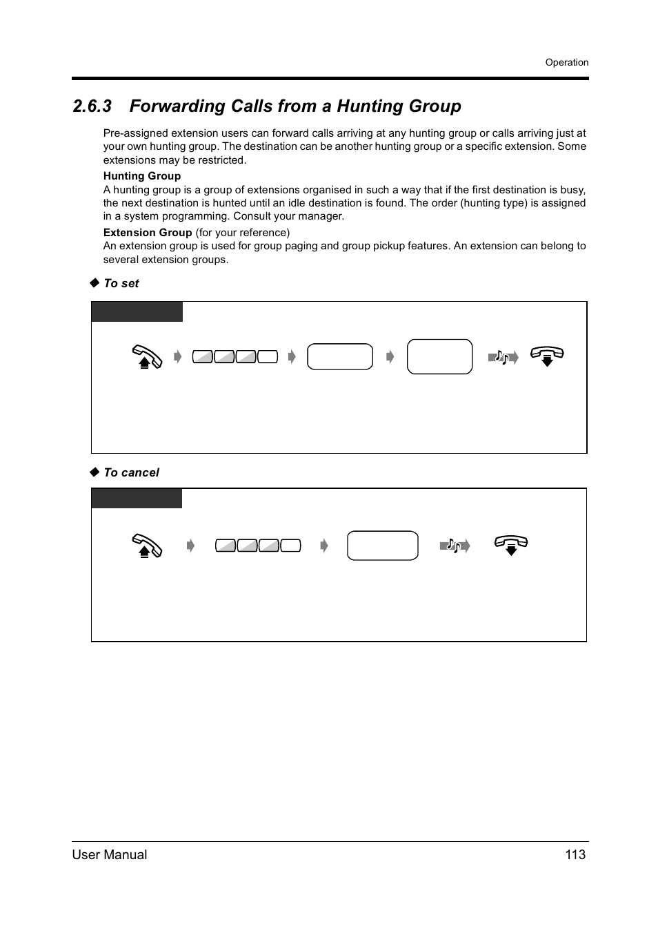 3forwarding calls from a hunting group, Forwarding calls from a hunting group, 3 forwarding calls from a hunting group | User manual 113 | Panasonic KX-TD612NZ User Manual | Page 113 / 250