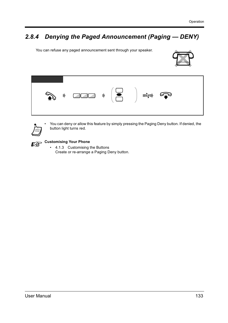 4 denying the paged announcement (paging — deny), User manual 133 | Panasonic KX-TD612NZ User Manual | Page 133 / 250