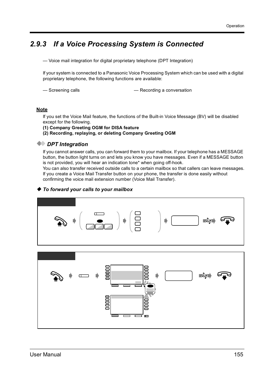 3if a voice processing system is connected, If a voice processing system is connected, 3 if a voice processing system is connected | User manual 155, Dpt integration, Dpt/slt | Panasonic KX-TD612NZ User Manual | Page 155 / 250