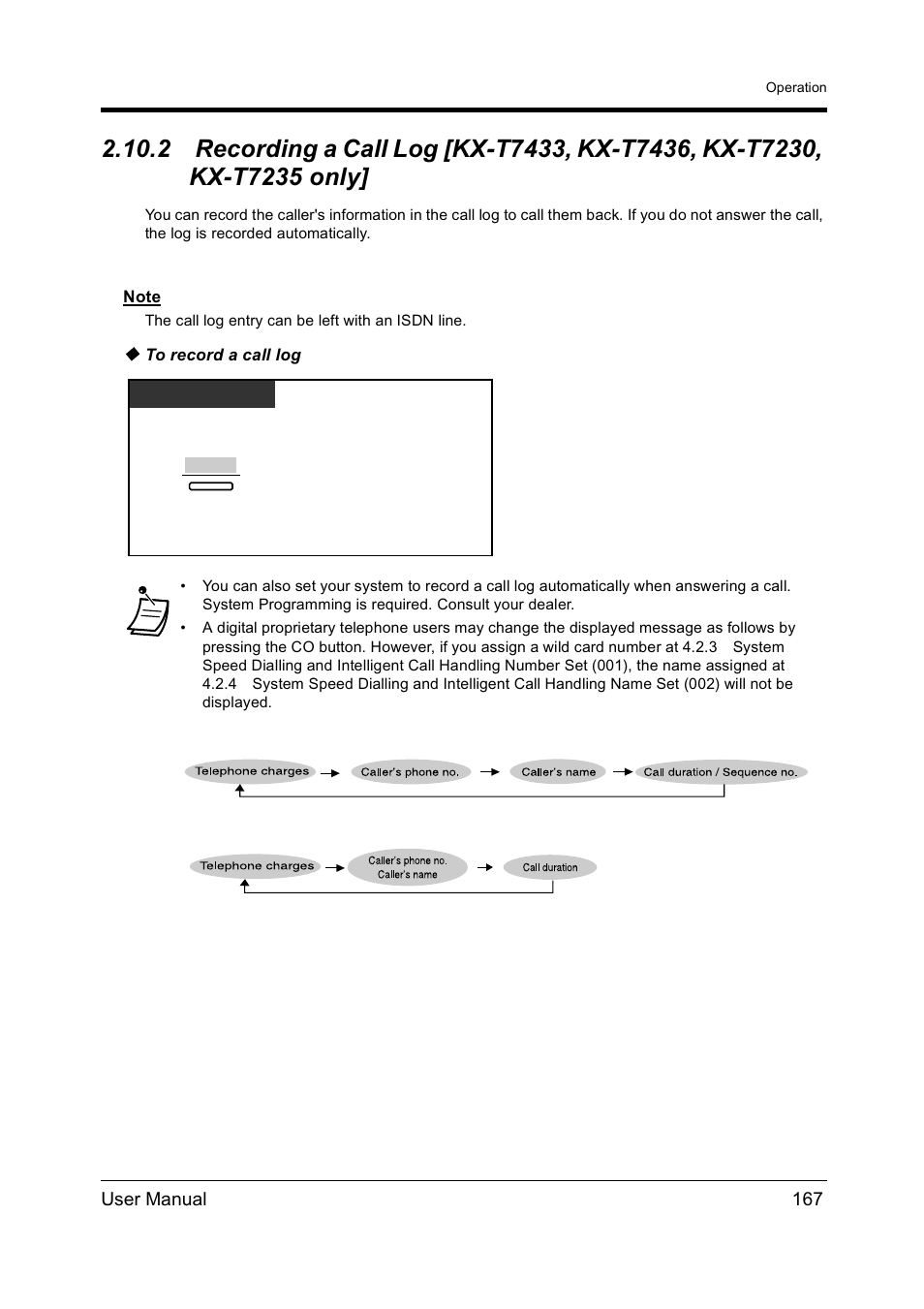 Recording a call log [kx-t7433, kx, T7436, kx-t7230, kx-t7235 only | Panasonic KX-TD612NZ User Manual | Page 167 / 250