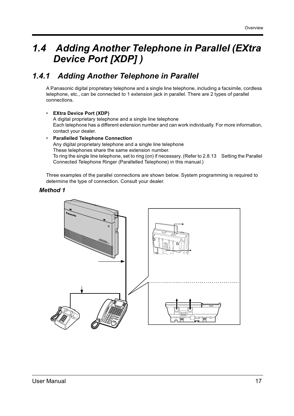 1adding another telephone in parallel, Adding another telephone in parallel, 1 adding another telephone in parallel | Panasonic KX-TD612NZ User Manual | Page 17 / 250