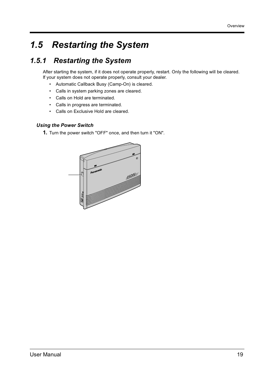 5restarting the system, 1restarting the system, Restarting the system | 5 restarting the system, 1 restarting the system | Panasonic KX-TD612NZ User Manual | Page 19 / 250