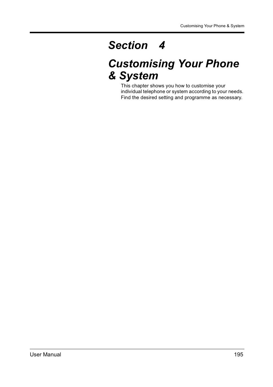 Section4, Customising your phone & system, Customising your phone & system) | Panasonic KX-TD612NZ User Manual | Page 195 / 250