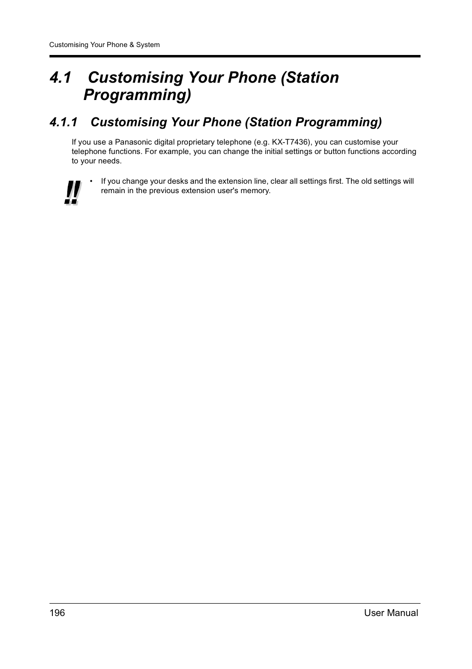 1customising your phone (station programming), Customising your phone (station programming), 1 customising your phone (station programming) | Panasonic KX-TD612NZ User Manual | Page 196 / 250