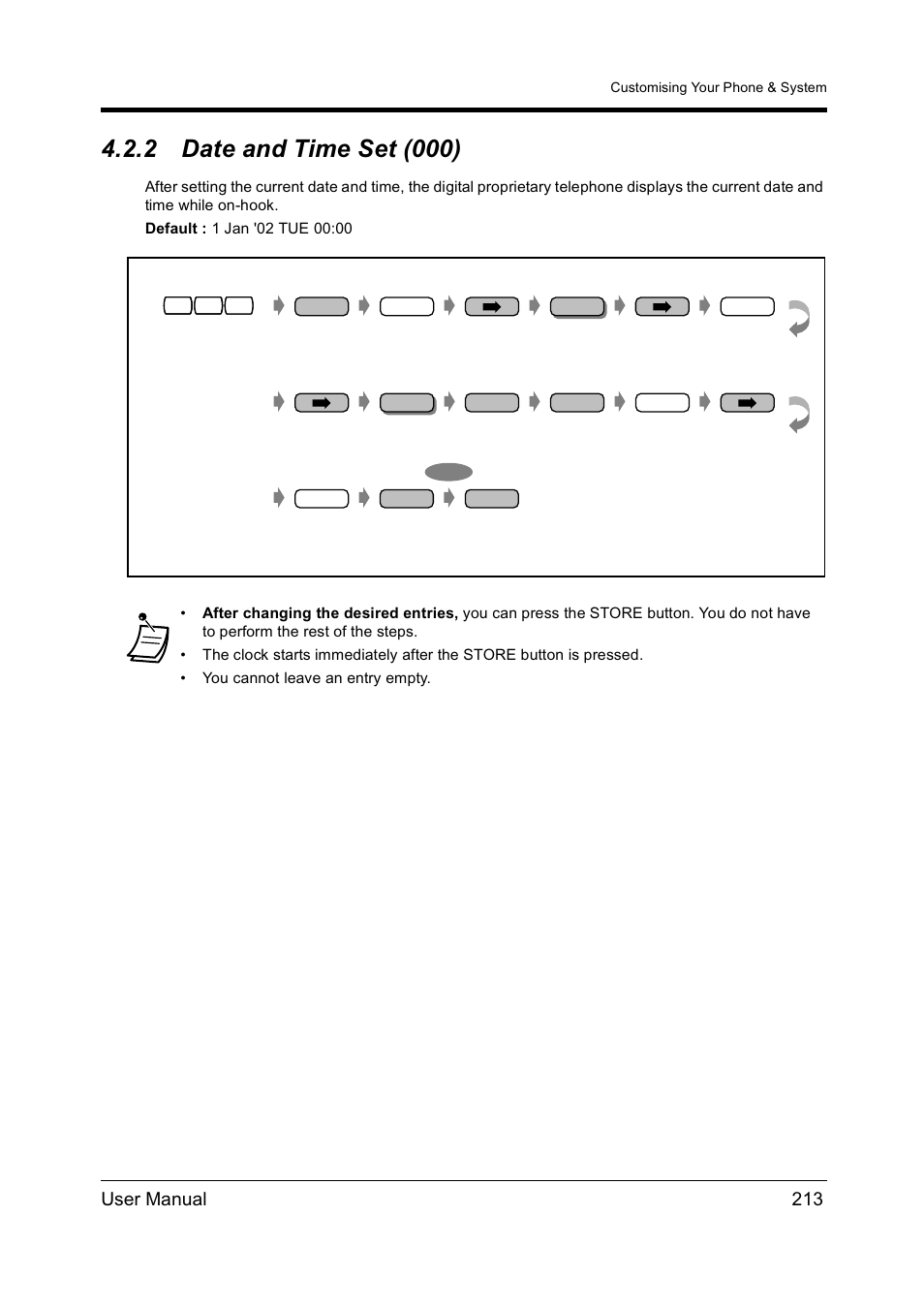 2date and time set (000), Date and time set (000), 2 date and time set (000) | User manual 213 | Panasonic KX-TD612NZ User Manual | Page 213 / 250