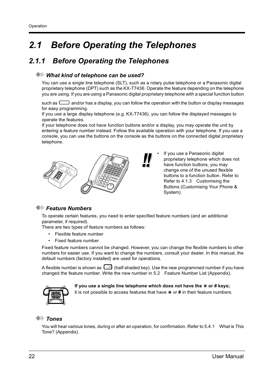 1before operating the telephones, Before operating the telephones, 1 before operating the telephones | Panasonic KX-TD612NZ User Manual | Page 22 / 250