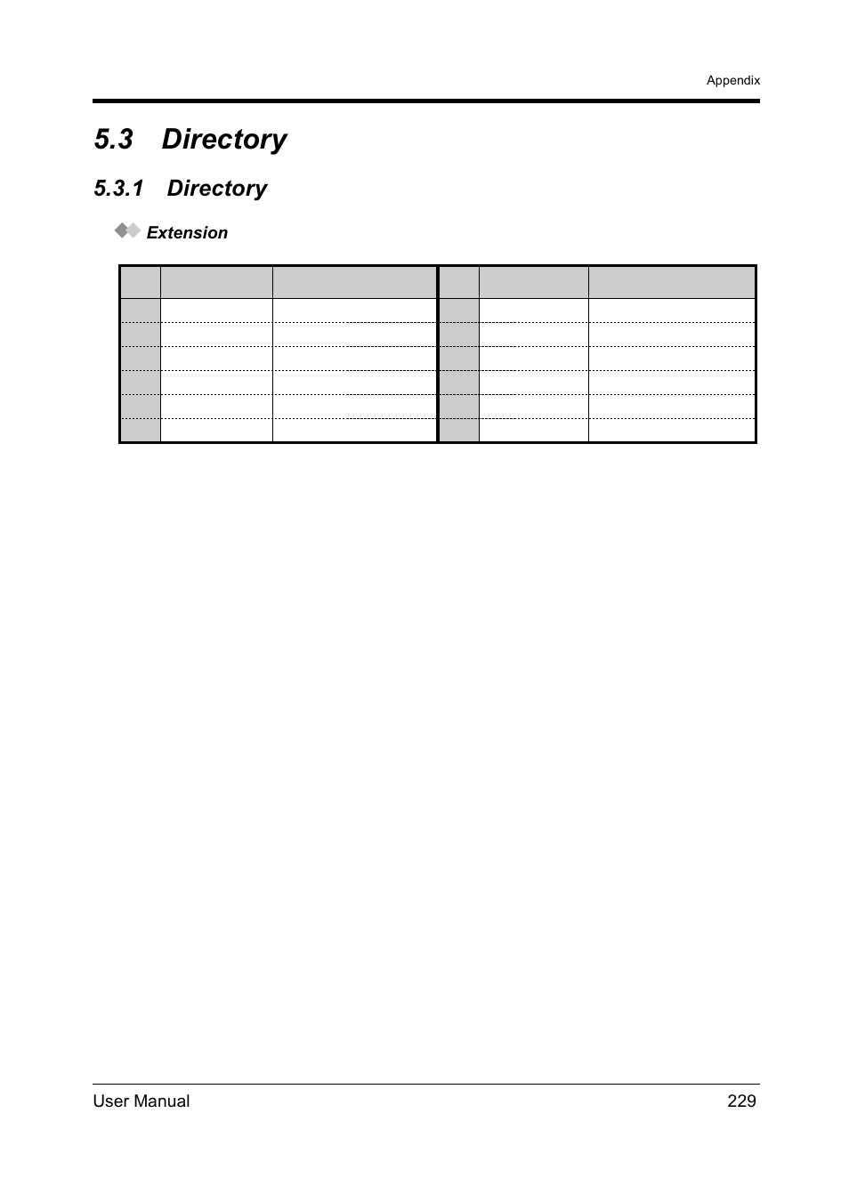 3directory, 1directory, Directory | 3 directory, 1 directory, User manual 229, Extension | Panasonic KX-TD612NZ User Manual | Page 229 / 250