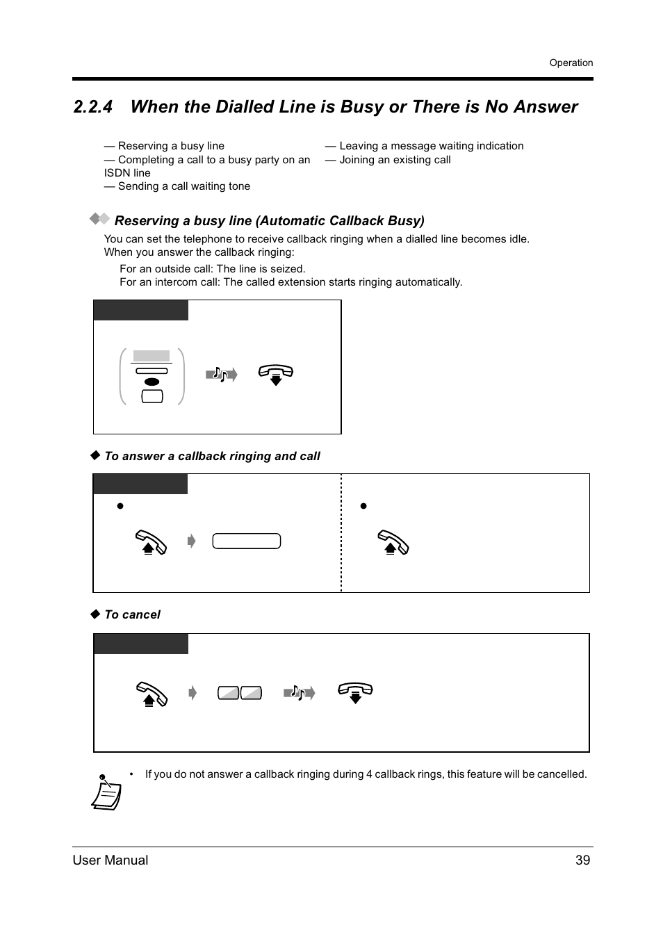 User manual 39, Reserving a busy line (automatic callback busy) | Panasonic KX-TD612NZ User Manual | Page 39 / 250